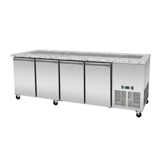 Gekoeld buffet voor 6x GN1/1 met roze-grijs graniet | 223 x 82 x 85,5 cm