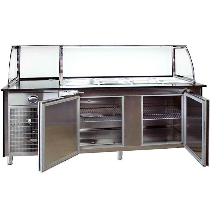 Luxe gekoeld buffet - zwart Graniet - Kassatafel - 200 cm - half Wit