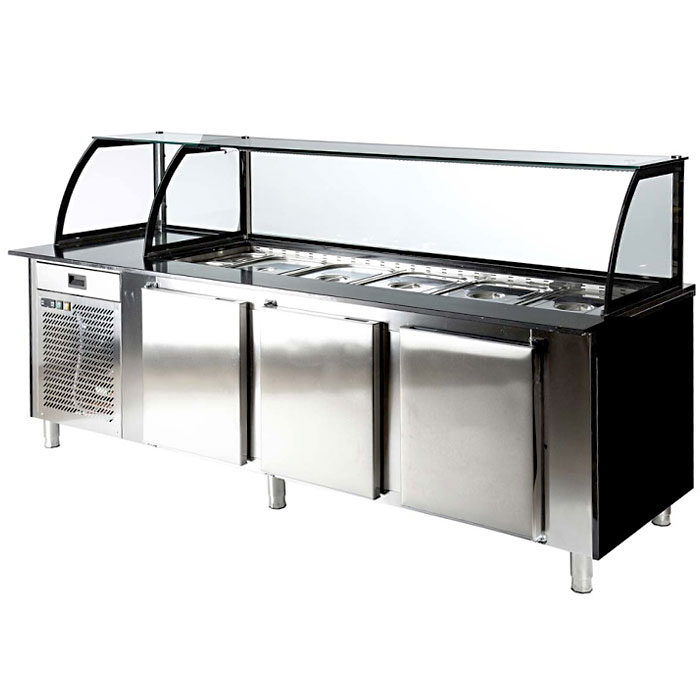Luxe gekoeld buffet - zwart Graniet - Kassatafel - 250 cm - half Wit