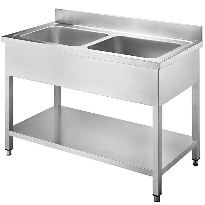 ADM RVS Spoeltafel met 2 Bakken - 2000mm breed - 700mm diep met bodemschap