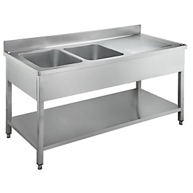 ADM RVS Spoeltafel - 2x Bak Links - 1800mm breed - 700mm diep met bodemschap