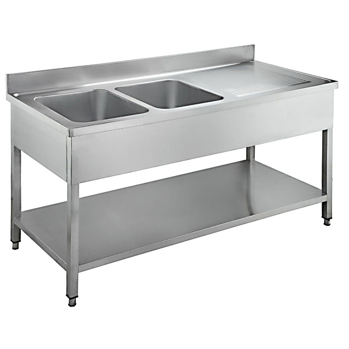 ADM RVS Spoeltafel - 2x Bak Links - 1800mm breed - 700mm diep met bodemschap