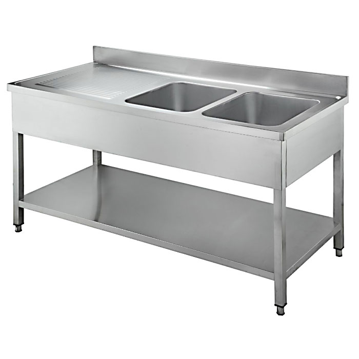 ADM RVS Spoeltafel - 2x Bak Rechts - 1800mm breed - 700mm diep met bodemschap
