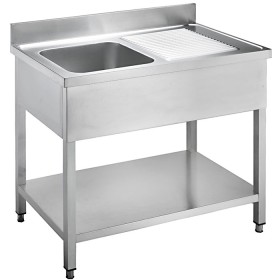 ADM RVS Spoeltafel Bak Links - 1000mm breed - 700mm diep met bodemschap