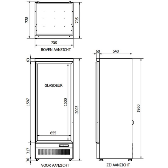 Koelkast met Glasdeur - Zwart - Jde-600R Bl