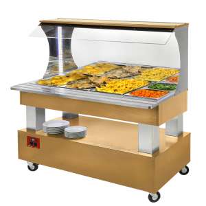 Warm wandbuffet, bain-marie, 4x GN 1/1-150 (Licht eiken hout)