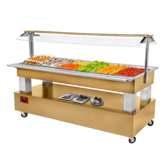 Buffet - Salad bar, gekoeld, 6x GN 1/1-150 (Licht eiken hout)