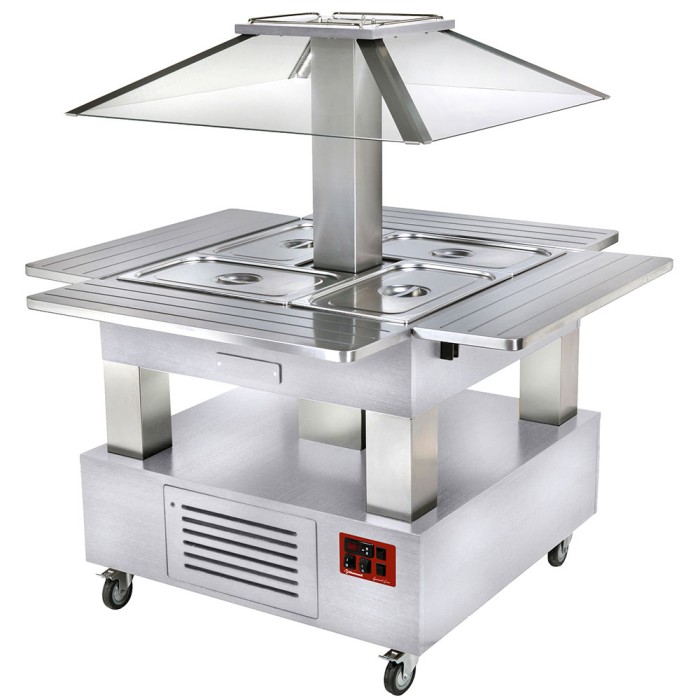 Eiland bain-marie warm buffet, gemotoriseerd koepel  4x GN 1/1-150 (wit hout)