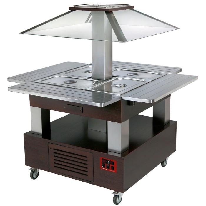 Eiland bain-marie warm buffet, gemotoriseerd koepel  4x GN 1/1-150 (Wengé hout)