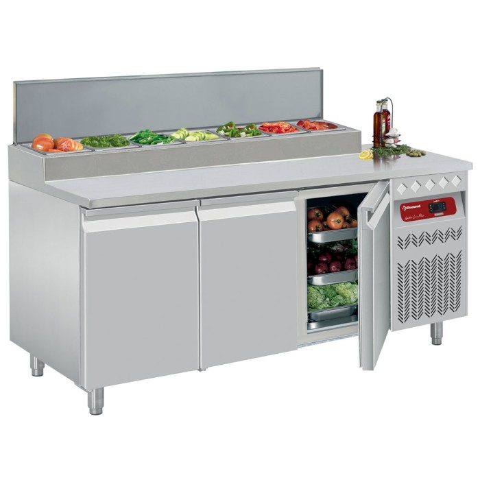 Koeltafel geventileerd + Kit 6 roestvrijstalen wielen + 3 Rilsanised roosters