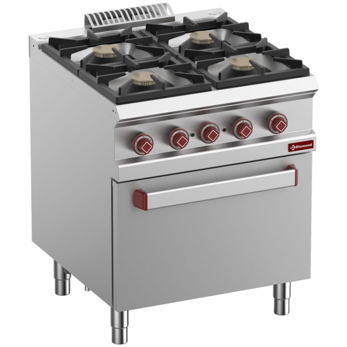 Gasfornuis 4 branders, elektrische convectie-oven GN 1/1