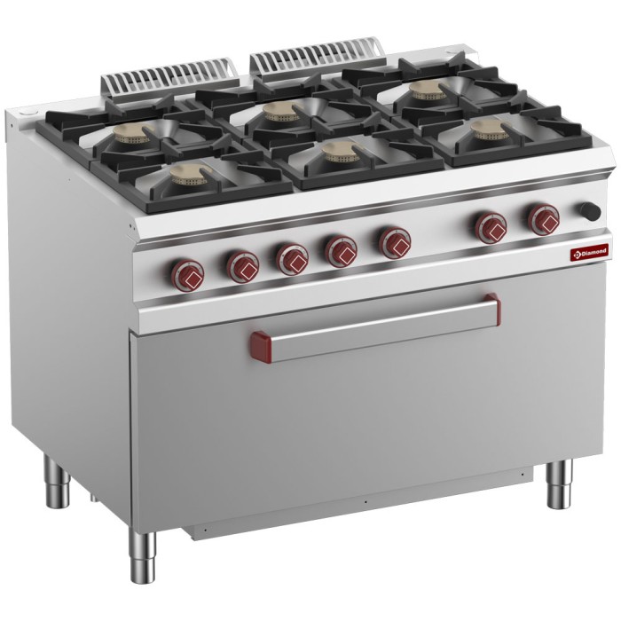 Fornuis 6 branders, maxi gasoven 1 groote deur