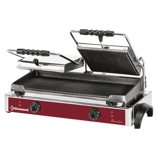 Elektrische panini grill DUBBEL, geribde platen