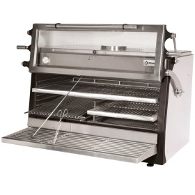 Houtskooloven-BBQ, GN 2/1 + GN1/1 (150 Kg/h)- Hefbare deur/Roestvrij staal