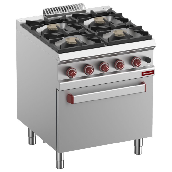 Gasfornuis 4 branders met gasoven GN 2/1