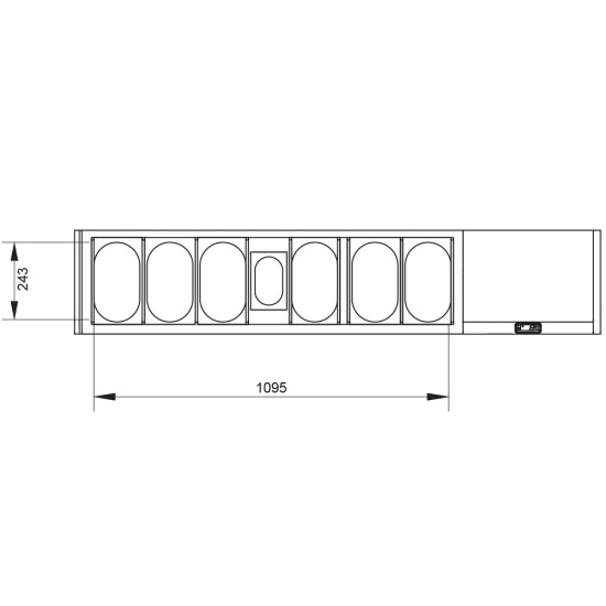 Gekoelde structuur GN 6x1/4, 1x1/9,  met rechte ruit