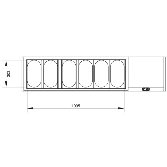 Gekoelde structuur GN 6x1/3, met rechte ruit