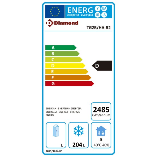 Wand  diepvriestafel, geventileerd, 2 deuren GN 1/1, 260 liter