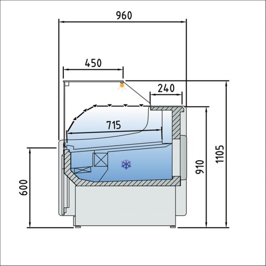 Geventileerde vitrinetoonbank, met laag glas,  met reserve – ZWART