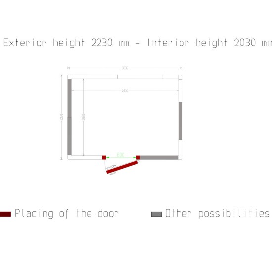 Kamer ISO 100, afm. int. 2830 x 2030 xh 2030 mm  (11,66 m³)