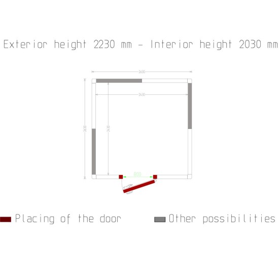 Kamer ISO 100, afm. int. 2430 x 2430 xh 2030 mm  (11,99  m³)