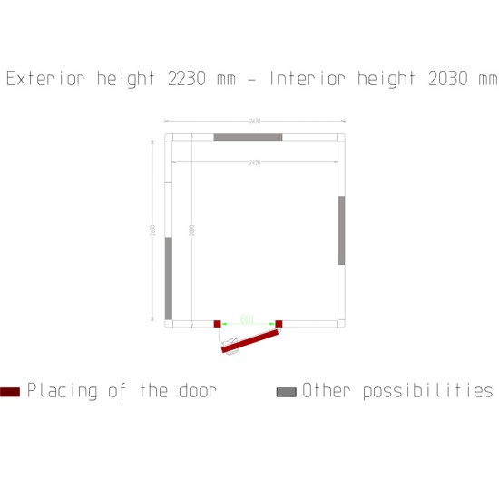 Kamer ISO 100, afm. int. 2630 x 2430 xh 2030 mm  (12,97  m³)