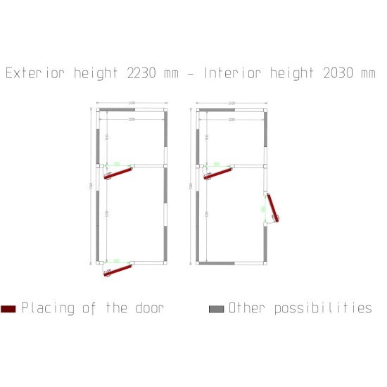 Combi koelkamer ISO 100, binnen afmetingen 2230 x 3230 & 2230 x 1830 xh 2230 mm  (16,06 + 9,1 m³)