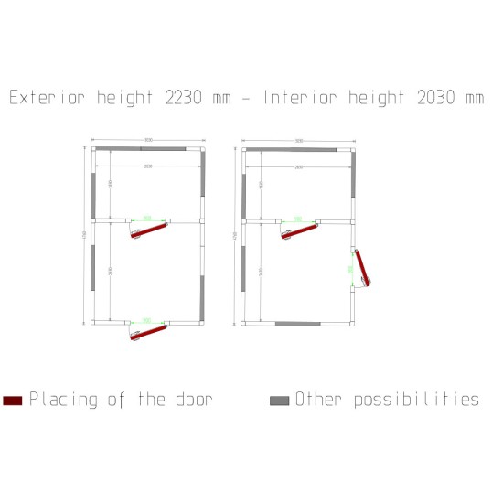 Combi koelkamer ISO 100, binnen afmetingen 2830 x 2630 & 2830 x 1830 xh 2230 mm  (16,6 + 11,55 m³)