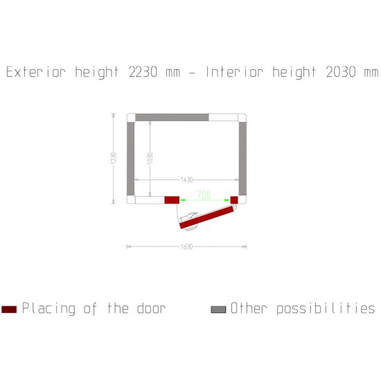 Kamer ISO 100, afm. int. 1430 x 1030 xh 2030 mm  (2,99 m³)