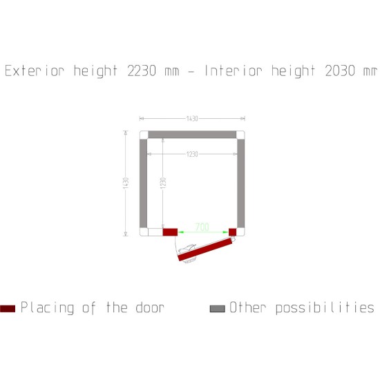 Kamer ISO 100, afm. int. 1230 x 1230 xh 2030 mm  (3,07 m³)