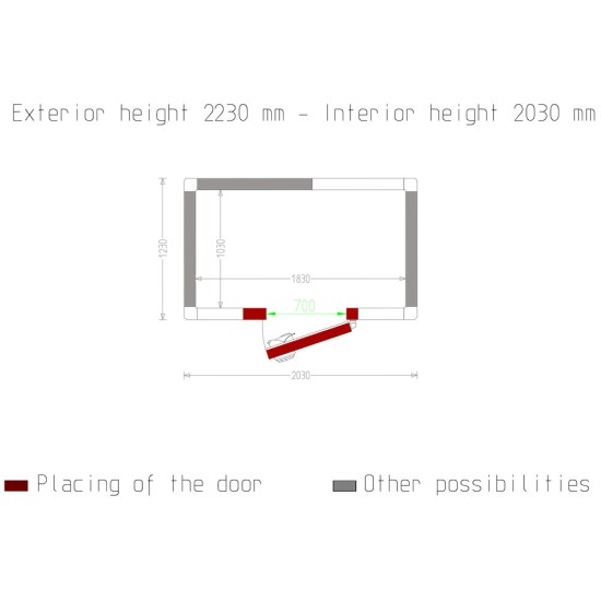 Kamer ISO 100, afm. int. 1830 x 1030 xh 2030 mm  (3,83  m³)