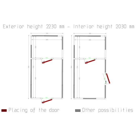 Combi koelkamer ISO 100, binnen afmetingen 2830 x 3630 & 2830 x 2030 xh 2230 mm  (22,91 + 12,81 m³)