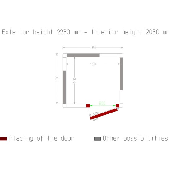 Kamer ISO 100, afm. int. 1630 x 1430 xh 2030 mm  (4,73  m³)