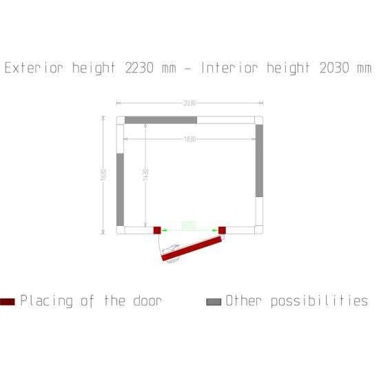 Kamer ISO 100, afm. int. 1830 x 1430 xh 2030 mm  (5,31  m³)