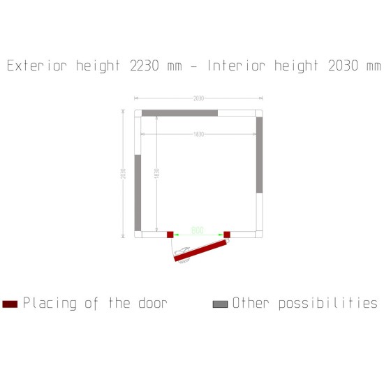 Kamer ISO 100, afm. int. 1830 x 1830 xh 2030 mm  (6,8  m³)