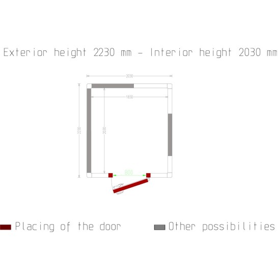 Kamer ISO 100, afm. int. 2030 x 1830 xh 2030 mm  (7,54  m³)