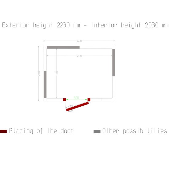 Kamer ISO 100, afm. int. 2430 x 1830 xh 2030 mm  (9,03 m³)