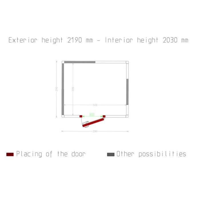 Kamer ISO 80, afm. int. 2430 x 2030 xh 2030 mm  (10,01 m³)