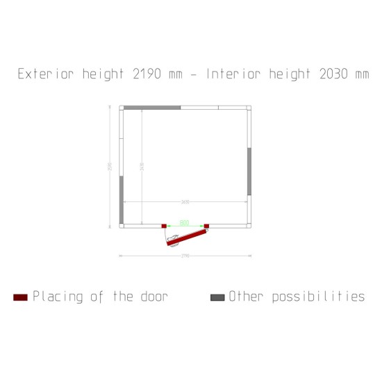 Kamer ISO 80, afm. int. 2630 x 2430 xh 2030 mm  (12,97 m³)