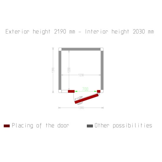 Kamer ISO 80, afm. int. 1230 x 1230 xh 2030 mm  (3,07 m³)