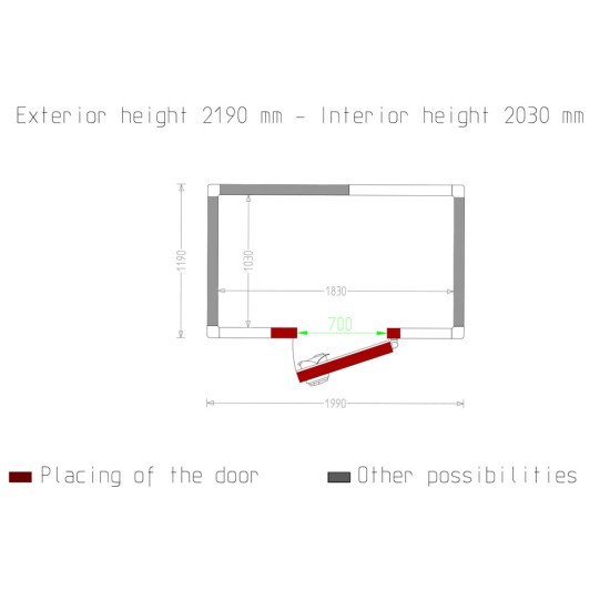 Kamer ISO 80, afm. int. 1830 x 1030 xh 2030 mm  (3,83 m³)