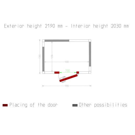 Kamer ISO 80, afm. int. 1830 x 1230 xh 2030 mm  (4,57 m³)