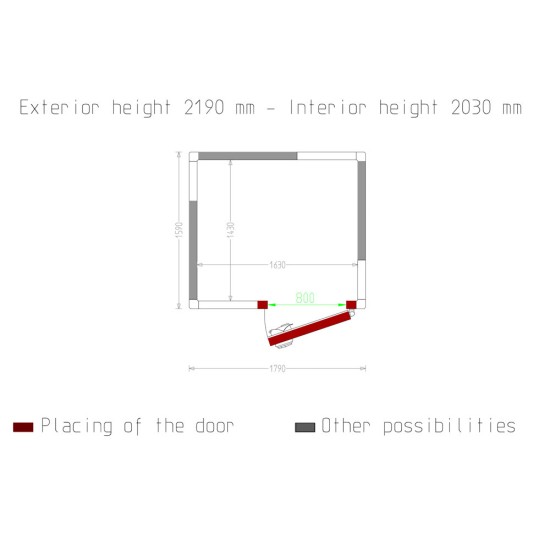 Kamer ISO 80, afm. int. 1630 x 1430 xh 2030 mm  (4,73 m³)