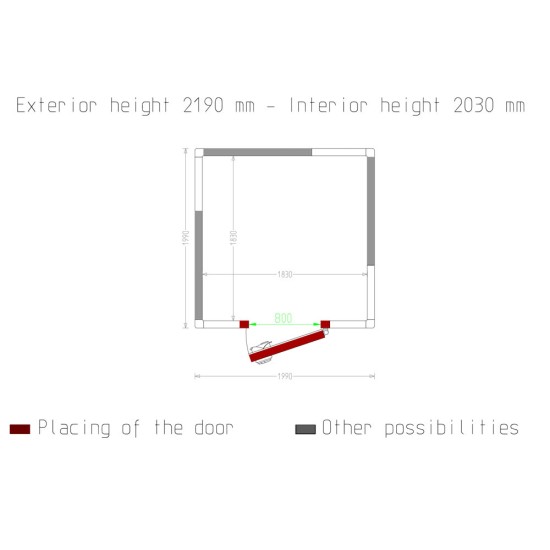 Kamer ISO 80, afm. int. 1830 x 1830 xh 2030 mm  (6,8 m³)