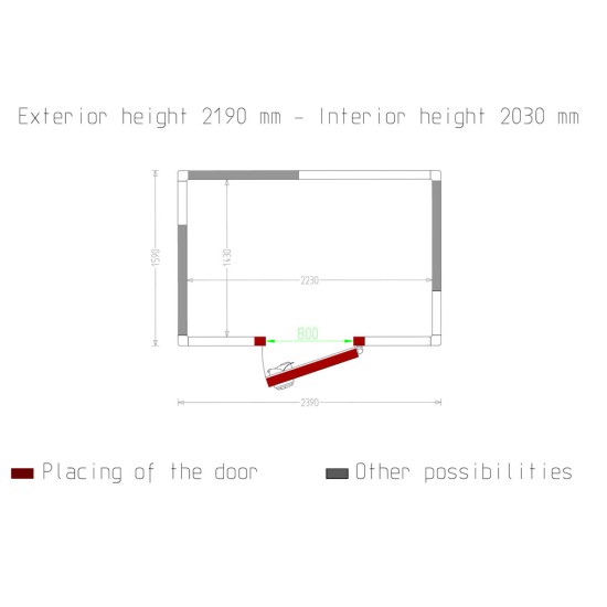 Kamer ISO 80, afm. int. 2230 x 1430 xh 2030 mm  (6,47 m³)