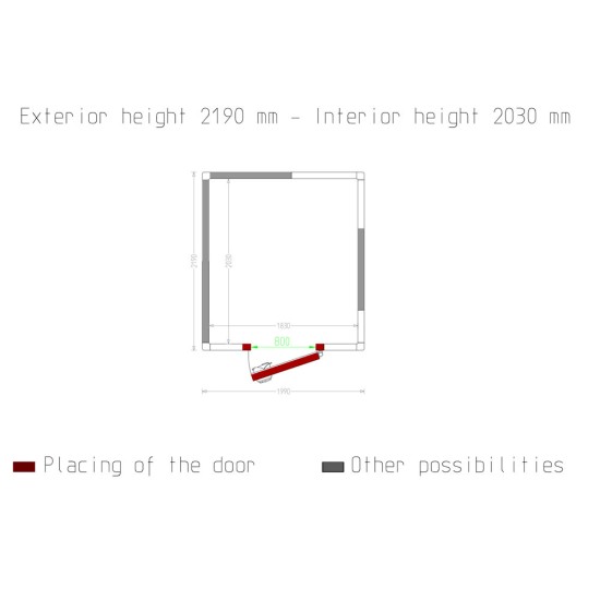 Kamer ISO 80, afm. int. 2030 x 1830 xh 2030 mm  (7,54 m³)