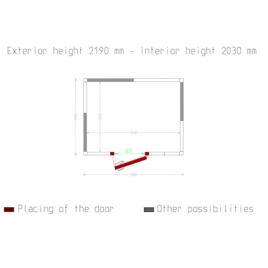 Kamer ISO 80, afm. int. 2430 x 1830 xh 2030 mm  (9,03 m³)