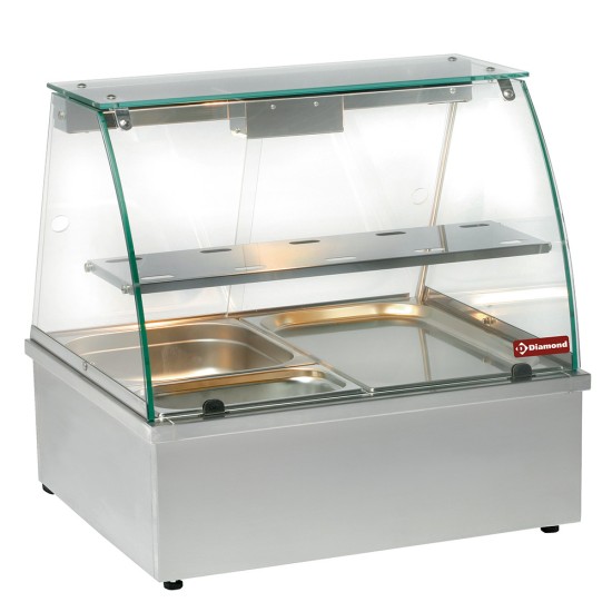 Warmvitrine, bain-marie 2x GN 1/1, panoramische