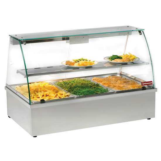 Warmvitrine, bain-marie 3 GN 1/1, panoramisch