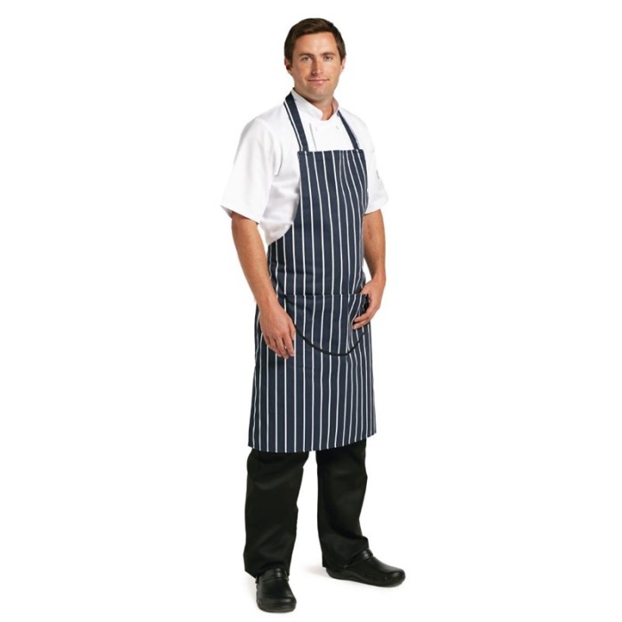 Whites halterschort blauw-wit gestreept met zak